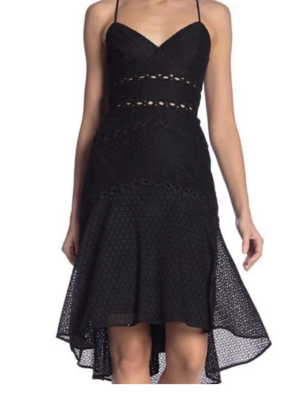 Bardot black eyelet midi cocktail dress